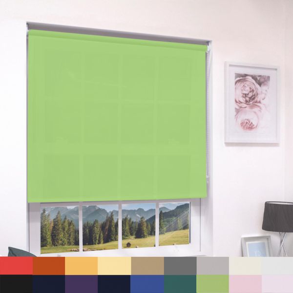 Deluxe Daylight Roller Blinds Light Filtering Premium Fabric Easy Fit Metal Brackets Bedroom Living Room Office Child Safe 160cm Length Trimmable Lime Green 090cm