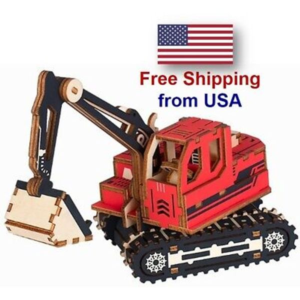 3D Wooden Puzzle Construction Vehicle Excavator Model DIY Educational Toy Gift