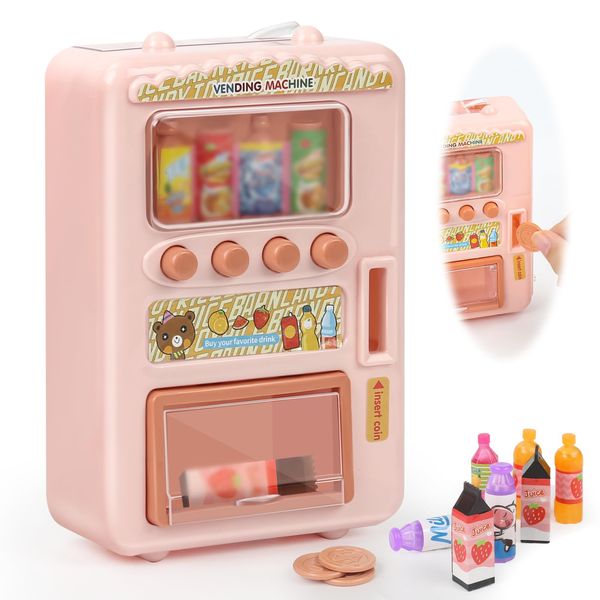 Finetoknow Mini Vending Machine, Mini Food Doll House Decoration, Miniature Food Accessories, 1:12 Vending Machine Mini Things for Doll House Furniture Kitchen Decoration, Pink