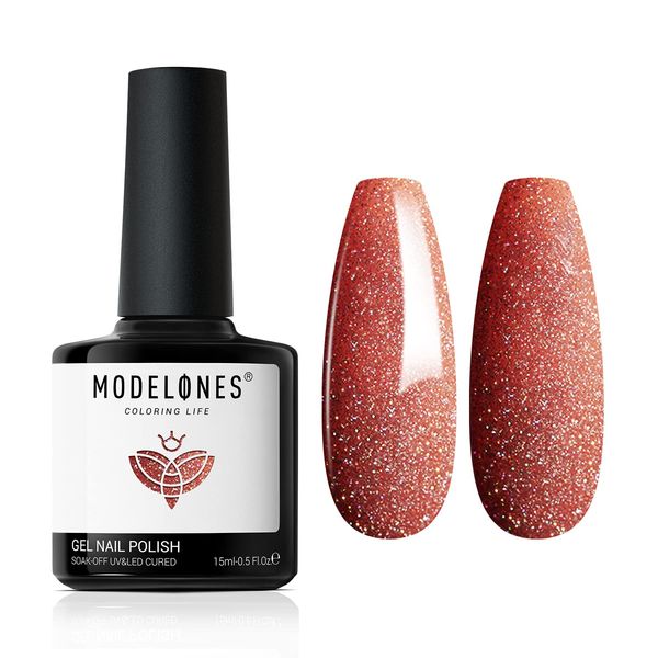 Modelones Glitter Red Gel Polish, 1 Pcs 15ml Wine Red Color Gel Nail Polish Soak Off LED Long Lasting French Manicure Essential Gel Nail Varnish Salon Design DIY at Home Gifts for Women