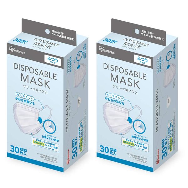 Iris Ohyama 20PN-30PM Disposable Pleated Mask, Regular Size, 30 Pieces x 2 Sets