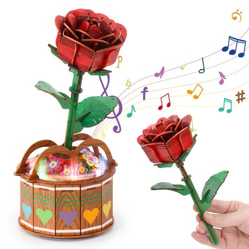 MIEBELY Electrical 3D Wooden Puzzles Adults Craft Toys DIY Rose Flower Model Building Kits Block Toys, Mechanical Gear Engineering Kit Home Decor Hobbies Idea Valentines Day Gifts for Him Teens