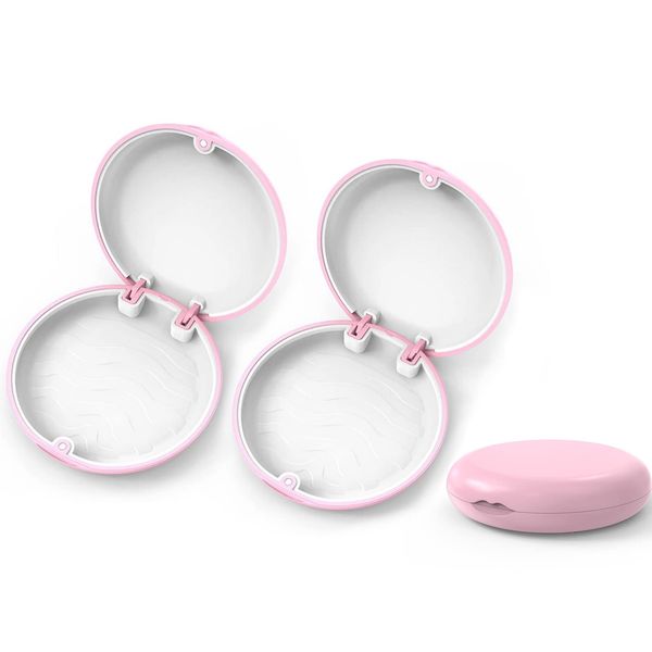 Aligner and Retainer Case, YOUYA DENTAL 2PCS Solid Orthodontic Aligner Retainer Case Denture False Box, Mouthguard Case Holder Protective Case for Oral Care Dentisty -Pink