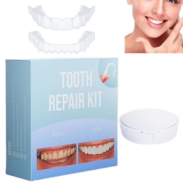 2 Pairs Instant Veneers Dentures,False Teeth Veneers Top and Bottom,False Teeth Set,Clip on Veneers Top and Bottom,Clip in Veneers Teeth,Adjustable Snap on Dentures Clip,Dentures Fake Teeth Braces