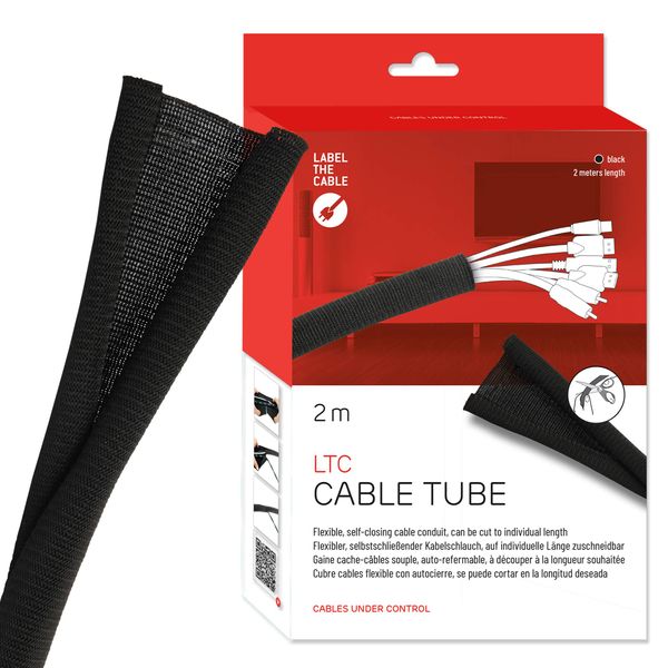 LABEL THE CABLE Flexible & Durable Self-Closing Cable Tidy - Can be Cut - Cable Sleeve for Perfect Cable Management - LTC CABLE TUBE - 2 m - Black - LTC 5110