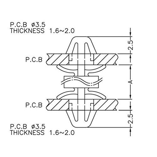 TSDAE050PK-W0-20 One-Touch Spacers for Boards, 20 Pieces/Pack, 5mm Height