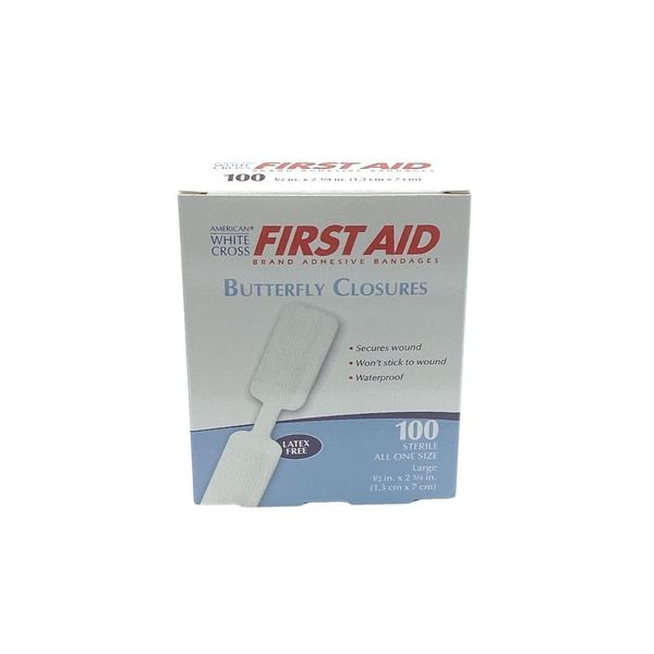 Butterfly Closure Bandage, Flexible Waterproof Bandages, White, 2.75 x .5 Inch, 100 Pack, MS-20110