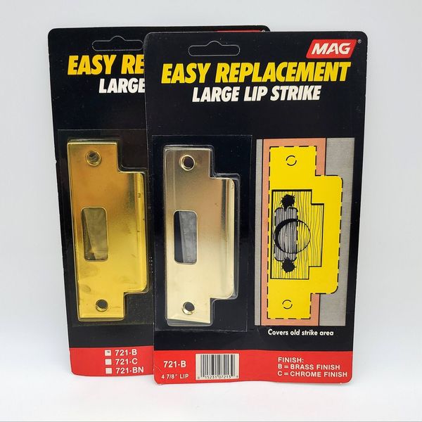 MAG Door Strike Plate Replacement Large Lip 4-7/8" Brass 721-B Lot of 2 NOS