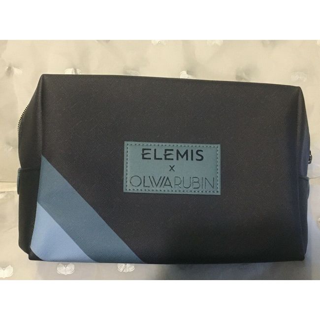 Elemis X Olivia Rubin Cosmetic Travel Bag Zipper Pouch Navy Blue Stripes New