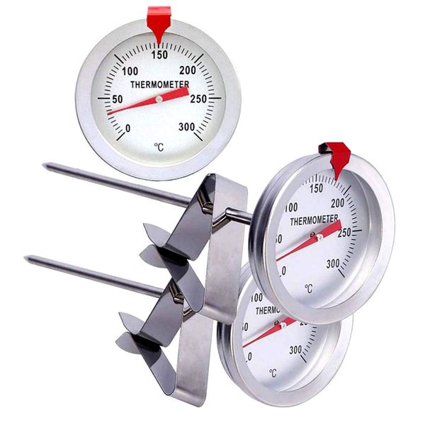 Oil Thermometer for Deep Frying,INRIGOROUS 2pcs 200mm Stainless Steel Deep Frying Thermometer with Metal Retaining Clip for Cooking Oil Deep Frying Fry BBQ Grill