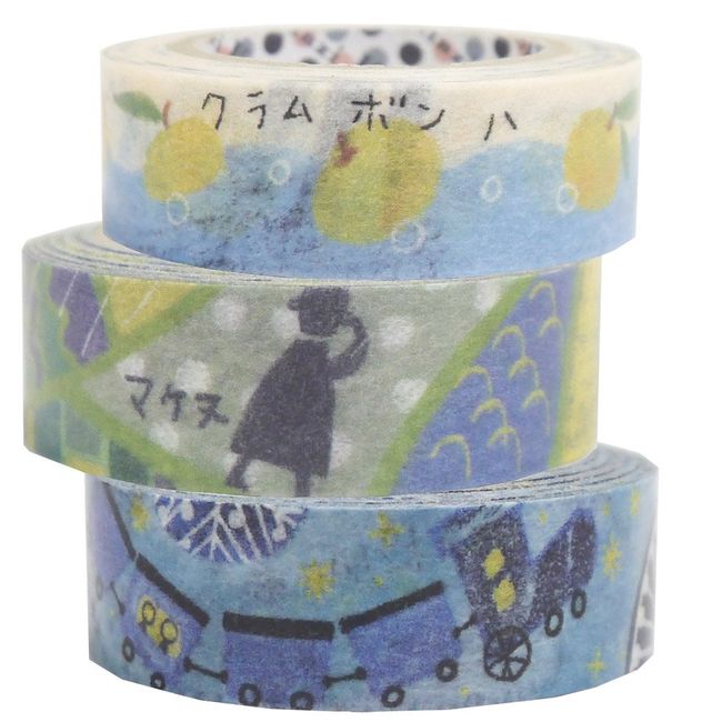 Sealdo ks-mt-12050 Kenji Miyazawa Masking Tape, Set of 3, [Night of Galactic Railroad Rain, Nimomakezu Yamanashi] Shinzi Katoh Rolls 32.8 ft (10 m)