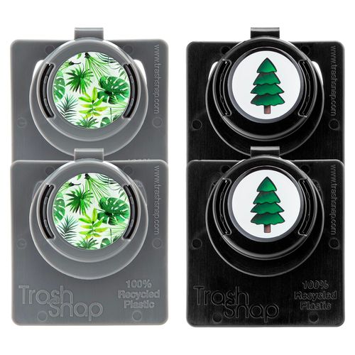Trash Snap Reusable Bag Holders for Trash & Recycling | Eco-Friendly, Adhesive Clip System for Car, RV, Home, Travel, Boat | Recycled Plastic Leaf me Alone + Tree Hugger - 4 Pack
