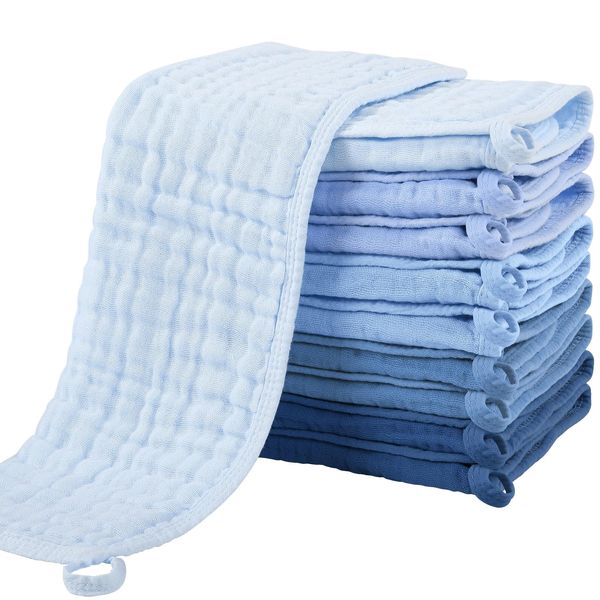 Yoofoss Mulltücher 10er Mullwindeln Spucktücher 100% Baumwolle 27x50 cm Stoffwindeln 6 Lagig Saugfähig Waschlappen Faltwindeln für Baby Neugeborene Farbverlauf Blau