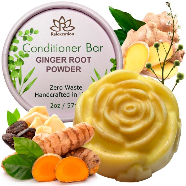 Relaxcation Ginger Root and Camelina Oil Conditioner Bar for Hydrating & Hair Growth | GINGER ROOT, CAMELINA OIL, TURMERIC, LEMONGRASS OIL | Solid Bar Handmade in USA | All hair type