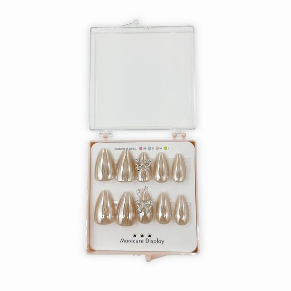 Set of 24 SIFASHION Luscious diamond and ribbon embellished almond style removable nails