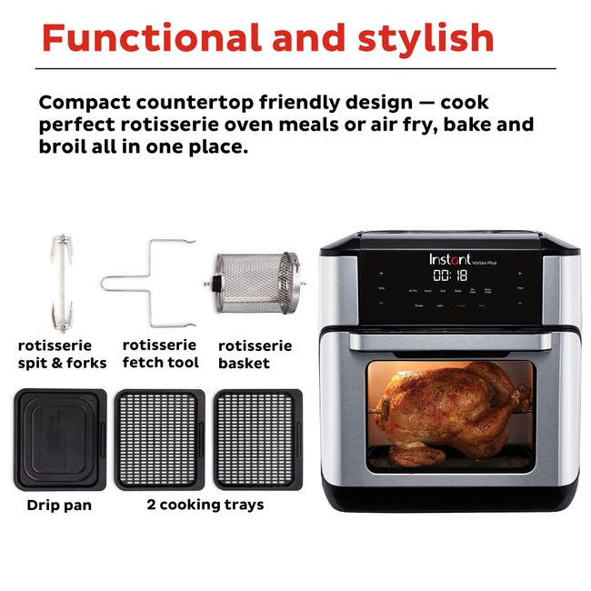 Instant Pot Vortex Plus 6-in-1 Large 6-Quart Air Fryer Oven with  Customizable Smart Cooking Programs, Non-stick and Dishwasher-Safe Basket,  Includes Free App over 1900 Recipes, Stainless Steel 