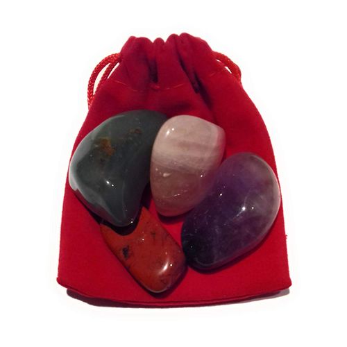 Harmony and Balance Reiki Charged Crystal Tumblestone Pack - 4 x Crystals, Rose Quartz, Amethyst, Green Aventurine and Red Jasper - Tumble Stone Pack
