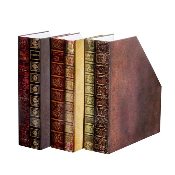 Bits and Pieces - Heavy-Duty File Organizer and Magazine Holder – Set of 3 – Decorative Classic Books Themed Magazine Rack - 3" x 11" x 12