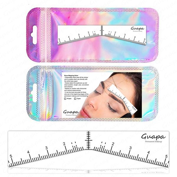 Eyebrow Ruler Stencils, Mapping Brow Tools Microblading Stickers Permanmemt Makeup Eyebrow Shaping Kit Self Adhesive Measurement Ruler for Tattoo Supplies (1 Bag - 5Pcs)