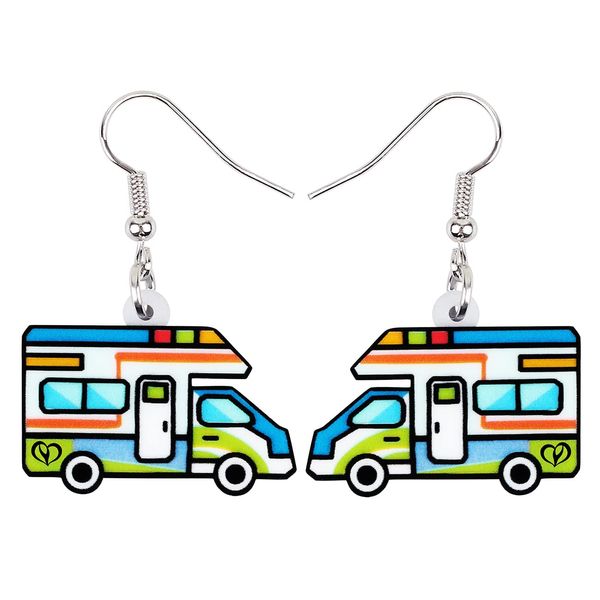 Bonsny Acrylic Drop Dangle Cartoon Funny Camper Van's Camping Car Earrings Jewelry For Women Girls Kids (Blueness)