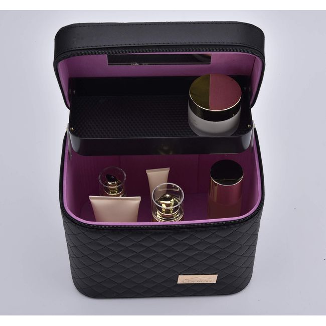 ANNA-SHOP Cosmetic Storage Case, Makeup, Cosmetics Box, Large Capacity, Small Items, Large Capacity, With Handle (Black)