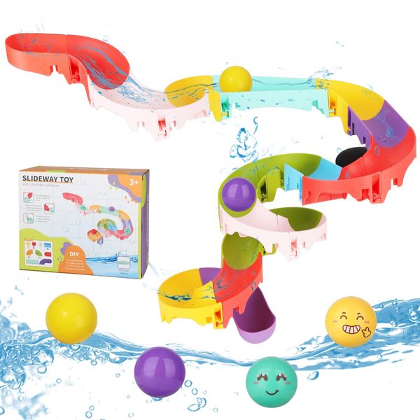 Hanmulee Bath Toys for Toddlers, Bath Tub Toys with Slide Track Balls, 32Pcs DIY Shower Water Slide Bath Toys for 3+ Year Olds, Bath Time Toys Gifts for Kids Boys Girls