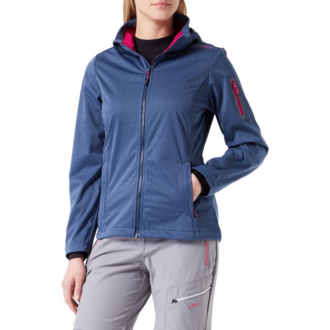 CMP - Leichte Softshell-Melange-Jacke für Damen mit abnehmbarer Kapuze, Blaue Mel. – Geraneo, D42