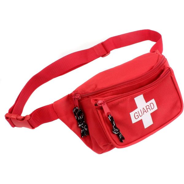 First Aid Fanny Pack Lifeguard Pools Beaches with Adjustable Strap - Red