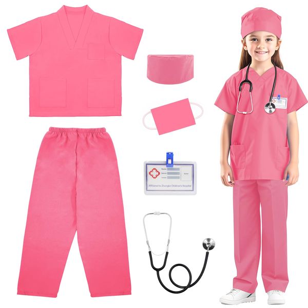 RioRand Doctor Costume for Kids,Toddler Nurse Scrubs with Accessories Christmas Dress Up Cosplay For Boys Girls 3-11 Years