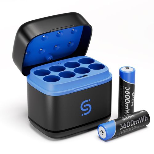 pengguo AA Batteries with Charger, Rechargeable AA Lithium Battery with Integrated Charging Storage Box Support Charging NiMH-Battery (Charger and 2 Pack AA Batteries)