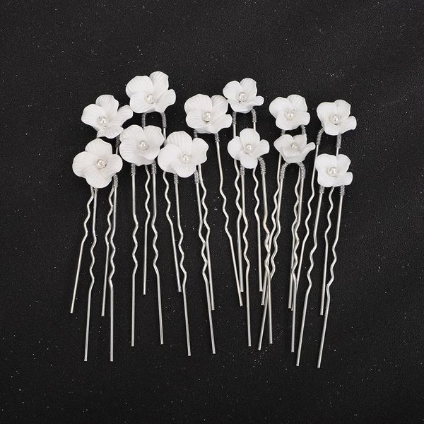 Rumtock 12pcs Pottery White Flower Hair Piece for Women Girls Wedding Bridal Hair Piece Hair Styling Jewelry for Women Girls Handmade Jewelry Set (Silver)