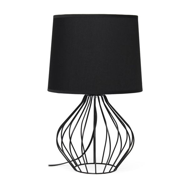 Simple Designs LT2086-BOB Geometrically Wired Hollowed Out Bedside Table Lamp, Black Base and Shade