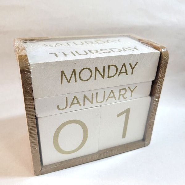 Perpetual Calendar Wooden Blocks Month Day Date Tabletop for Desk Office Dorm