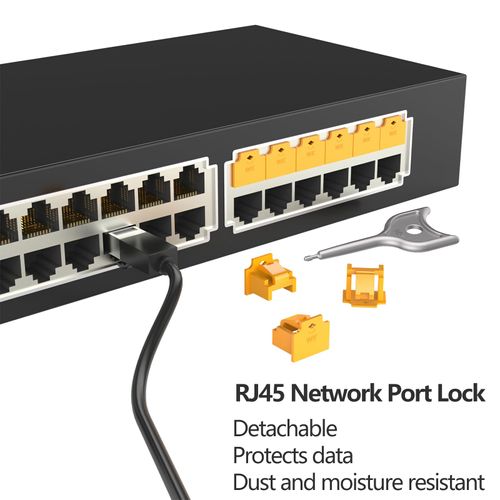 72Pcs RJ45 Port Lock with 3 Keys, Locking RJ45 Port/Dust Blocker,RJ45 Dust Cover Cap Female Port Plugs Protector,Compatible RJ45 Port Devices (Yellow)