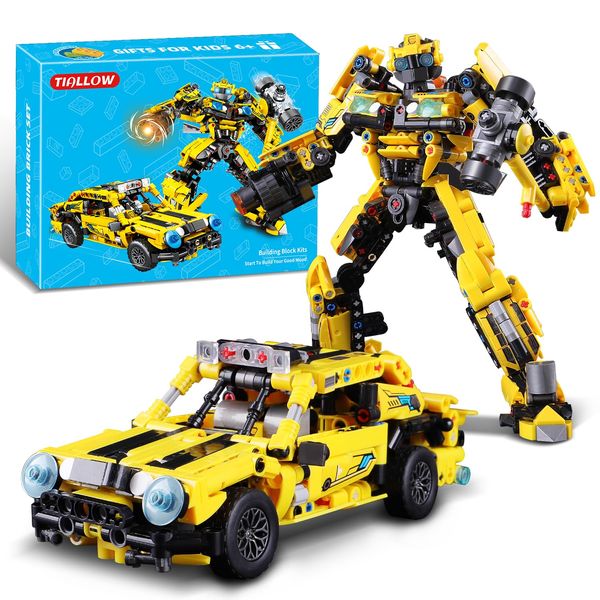 TIALLOW Transforming Set 2-in-1 Robot Building Blocks Toys，Mech Transform Car Action Figures Building kit Model，Christmas Birthday Gift for Adults， Boys Age 8-12 (Yello)