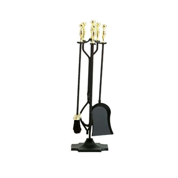 Dagan Five Piece Fireplace Tool Set, Black and Polished Brass