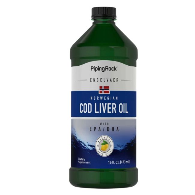 Norwegian Cod Liver Oil | 16 fl oz | Lemon Flavor | Non-GMO | by Piping Rock