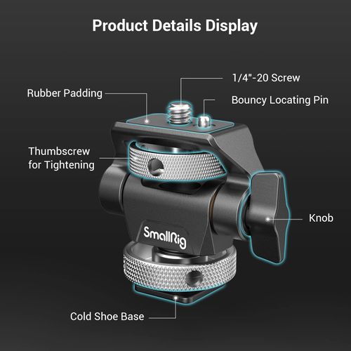 SMALLRIG Camera Monitor Mount with Cold Shoe Adapter, 360° Rotatable and 180° Tilt, Adjustable Monitor Holder with Thumb Screw to Adjust Tension, with Anti-Twist Design - 2905B