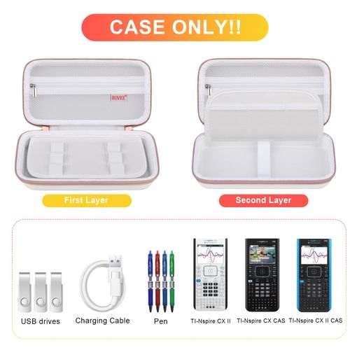 BOVKE Calculator Case for Texas Instruments TI-Nspire CX II CAS/CX II/CX CAS/CX Color Graphing Calculator and More - Extra Mesh Pocket for USB Cables and Other Accessories, White