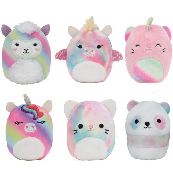 Squishville by Squishmallow Mini Plush Rainbow Dream Squad, Six 2” Soft Mini-Squishmallow Rainbow Animals, Irresistibly Soft Colorful Plush, Mini Cat, Llama, and Panda Squishmallows