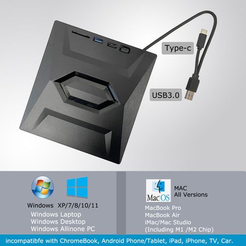 JOYIN-BURN USB 3.0 USB C External 3D Blu-ray Writer BD-RE BD Burner Drive CD DVD Burner with SD Card Reader and USB 3.0+2.0+Type-C Input Ports for Laptop PC Windows 11/10/8/7, Linux, Mac OS