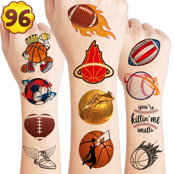 Sports Temporary Tattoos Olympic Sports Balls Stickers Basketball, Football, Baseball, Soccer Themed Stickers for Kids Birthday Party Supplies, Decorations, Favors Prizes (Soccer)