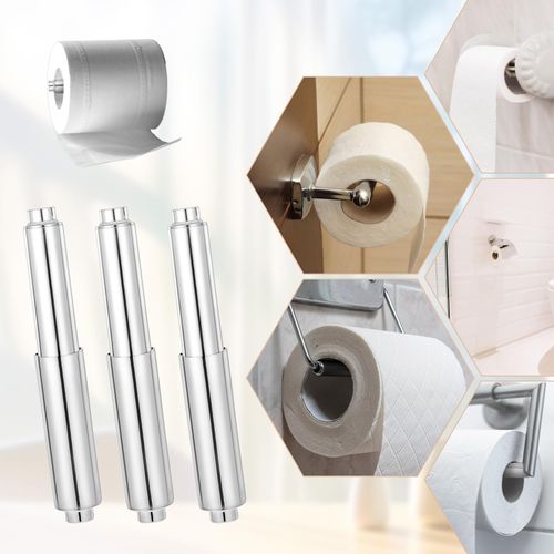 3 PCS Toilet Paper Roll Holder Replacement, Toilet Paper Holder Spring Rod Stainless Steel Silver Toliet Papers Holders Roller Universal Bathroom Spring Loaded Insert Spindle