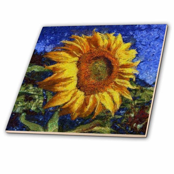 3dRose Sunflower in Van Gogh Style Tile, 8 x 8