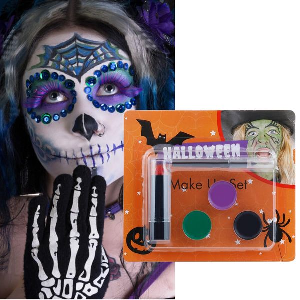 Purple Black Green Face Body Paint Demonic Special Effects SFX Halloween Makeup, Cream Washable Formula Face Painting for Halloween Cosplay, Face Painting Kit for Halloween (D)