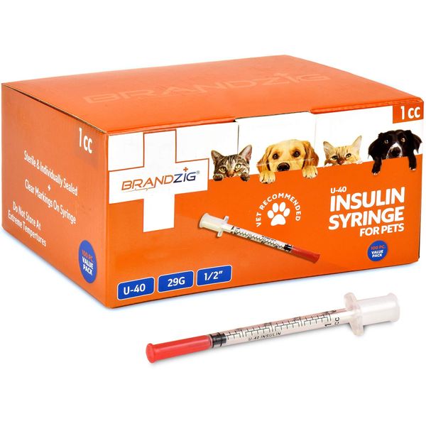 Brandzig U-40 Pet Insulin Syringes 29G 1cc 1/2" 100-Pack