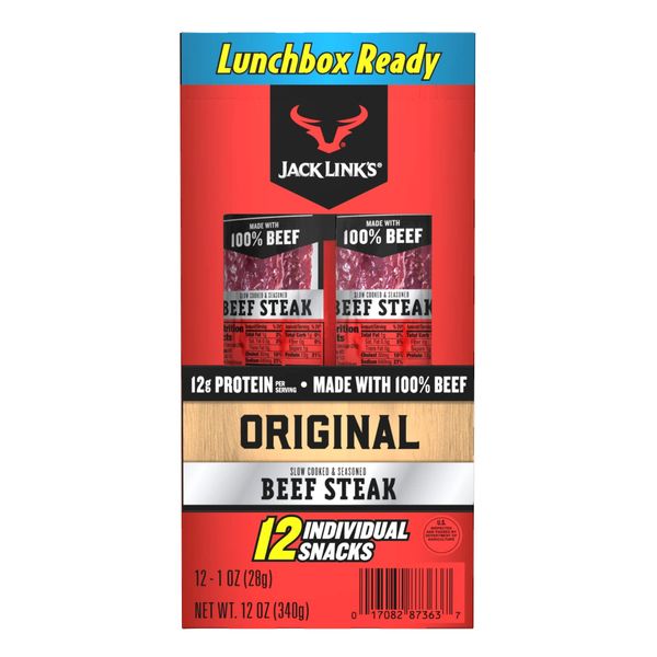 Jack Links Premium Cuts Beef Steak, Original, Strips -Great Protein Snack with 11g of Protein and 1g of Carbs Per Serving, Made with Beef, 1 Ounce (Pack of 12)