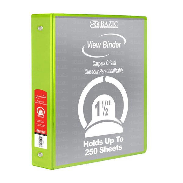 BAZIC 3 Ring Binder 1.5" Economy View Binders Organizer - Lime Green, Round Ring, Hold 280 Sheets Paper, for School Office Home, 1-Count