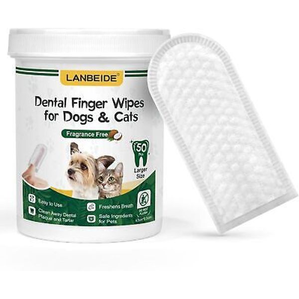 LANBEIDE Updated Larger Pet Teeth Cleaning Wipes L-1.73" Wide (50pcs), White