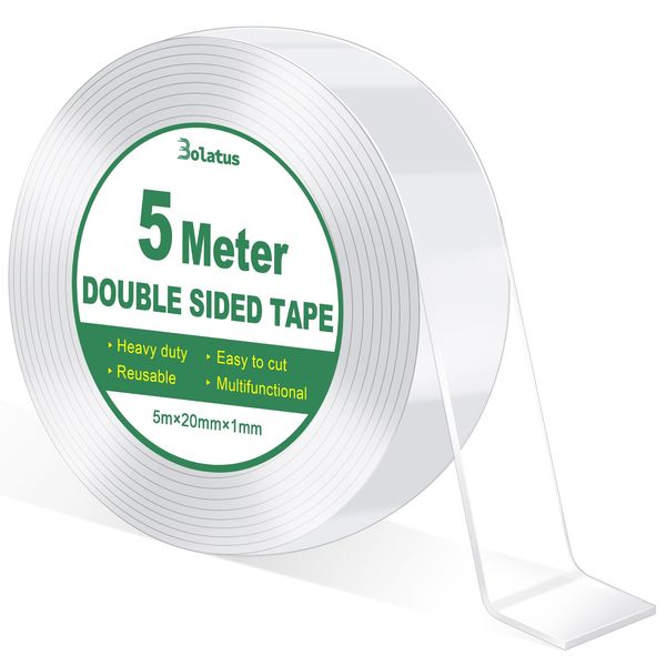 Bolatus 5m Doppelseitiges Klebeband Transparent Extra Stark Nano Klebeband Double Sided Tape Ablösbar Doppelseitig Klebeband Dünn für Zuhause, Küche, Auto oder Mehrzweck（1 Rolle）